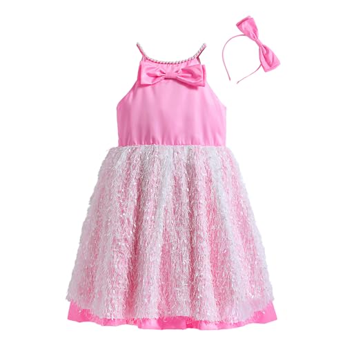 Hopscotch Girls Fringes Pearl Embellished Party Dress in Pink Color for Age (4-5 Years)