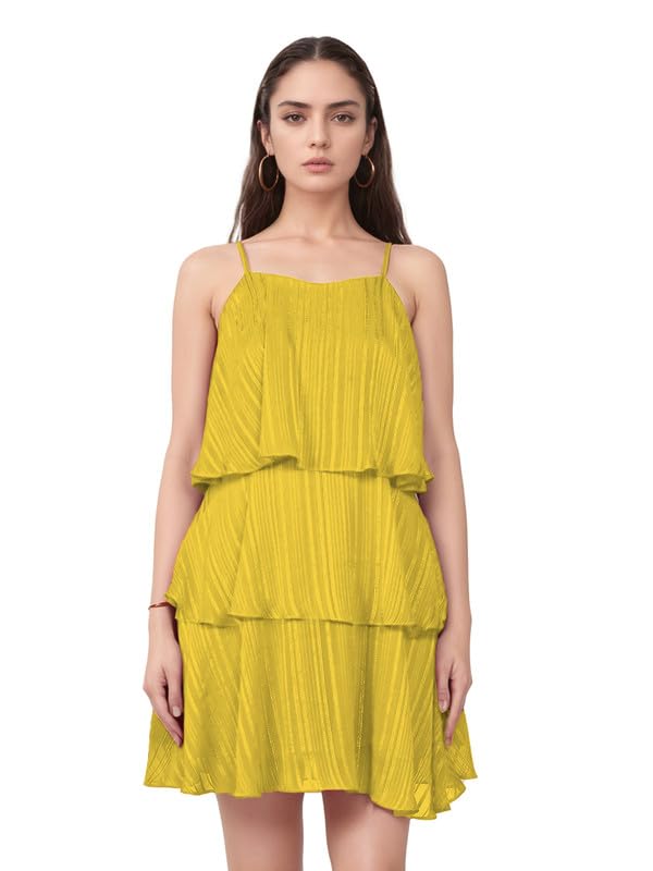 Zink London Women's Solid V-Neck Short Dress Yellow