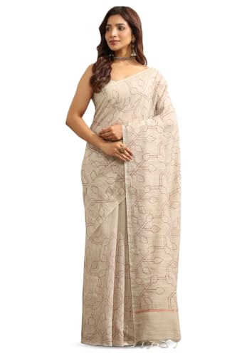 Soch Womens Maroon Tussar Kantha Embroidered Saree