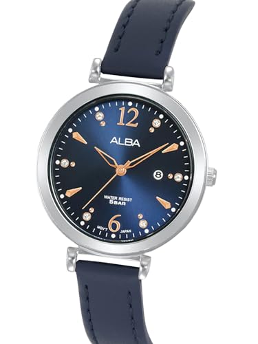 ALBA Leather Women Analog Wristwatch Ah7Bw9X1, Blue Dial, Blue Band