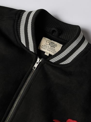 The Souled Store Bomber Jacket: Dragon Men and Boys Full Sleeves Spread Collar Black Graphic Printed Polyester Oversized Fit Lightweight Winter Bomber Jacket