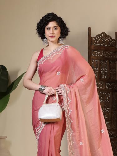 Meena Bazaar Georgette Saree For Women |PINK Colour