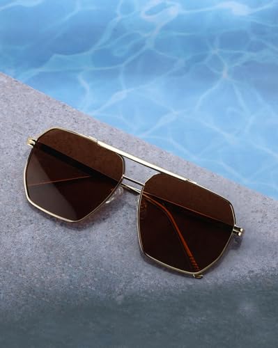 Carlton London Gold Toned with Brown Polarised Lens Oversized Sunglass for mens