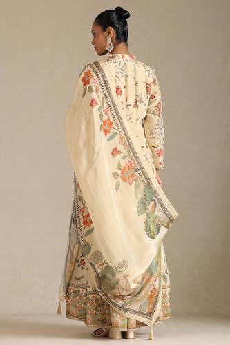 Soch Womens Beige Viscose Floral Print Gown with Cutdana