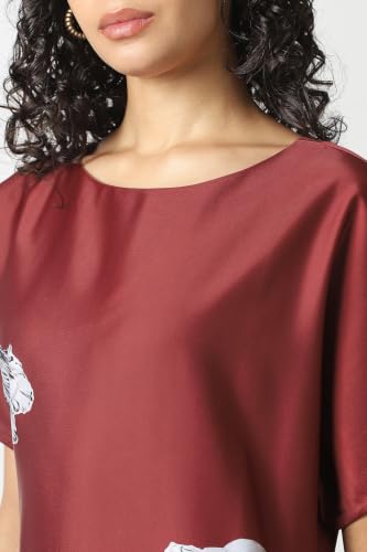 Women Maroon Print Calf-Length Party Dress