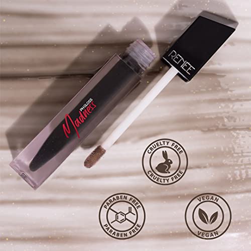 RENEE Madness PH Lip Gloss 4.5ml| Black Gloss with Pink Payoff| Enriched with Shea Butter| Soothes, Repairs & Moisturizes Dry Lips| Glossy Non Sticky Formula