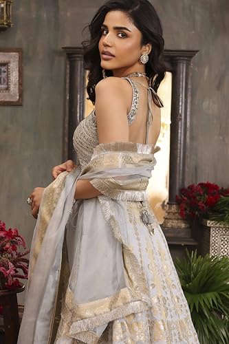 BIBA Women Light Blue Cotton Kalidar Dyed Lehenga Set_38