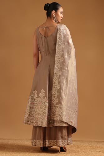 Soch Womens Beige Tissue Ethnic Motifs Salwar Suit With Cutdana