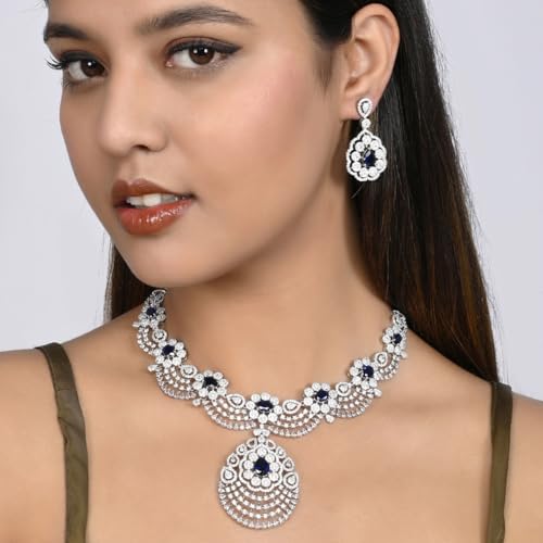 VOYLLA CZ Elegance Teardrop Cut Blue Gems Jewellery Set