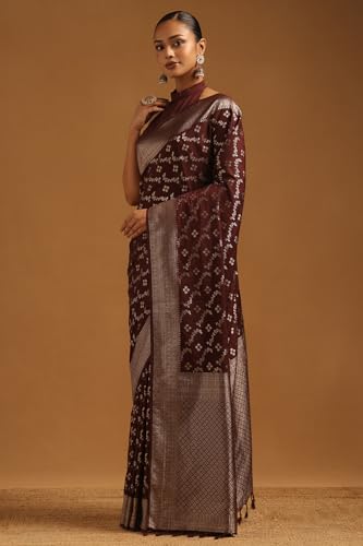 Soch Womens Maroon Viscose Silk Zari Woven Saree