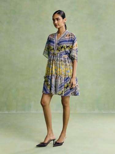 Aarke Ritu Kumar Blue Exotic Floral Short Dress with Camisole