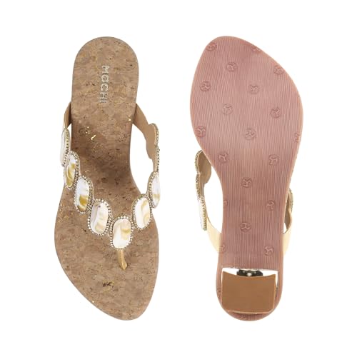 Mochi Women Gold Ethnic Synthetic Sandals Uk/7 Eu/40 (35-817)