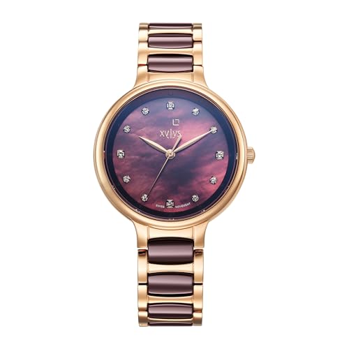 Xylys Amalgam Swiss Analog Rose Gold Steel and Ceramic Strap Mother of Pearl Dial Watch for Women