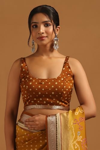 Soch Womens Gold Poly Viscose Bandhani Saree