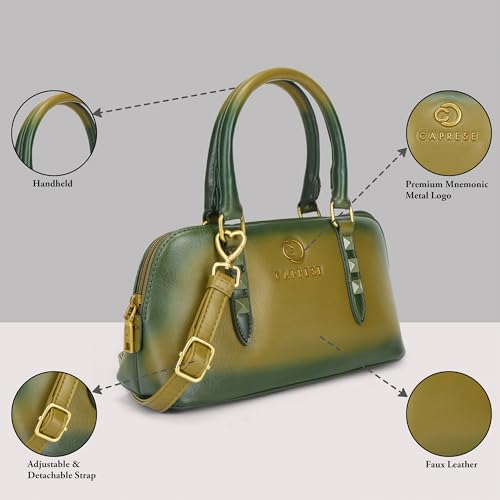 Caprese Dee Small Satchel Bag for Women with Adjustable & Detachable Strap & Zipper Closure | Perfect for Parties, Weddings, and Special Occasions (Dill Green)
