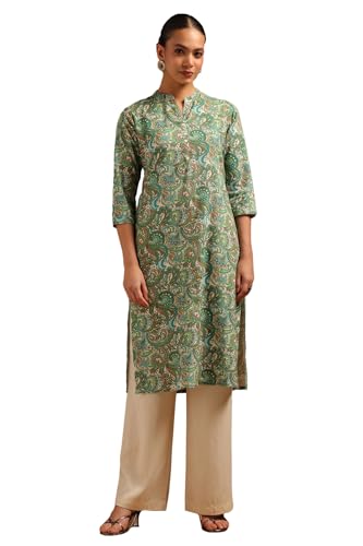 Soch Womens Teal Green Cotton Flex Botanical Kurta