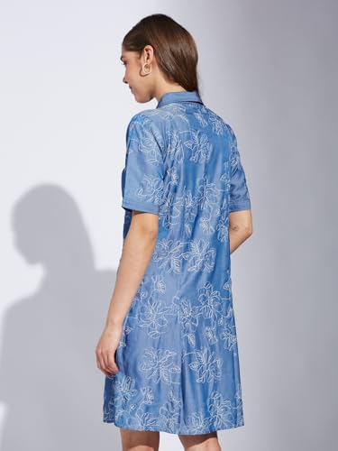 Latin Quarters Women Blue Collar Neck Half Sleeve Printed Shirt Dress_XL