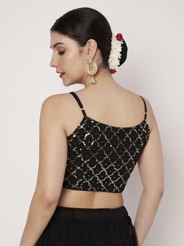 studio rasa Women's Georgette Embroidered Readymade Blouse for Festive Wedding Party (TPWC725BL73XS_Black_X-Small)