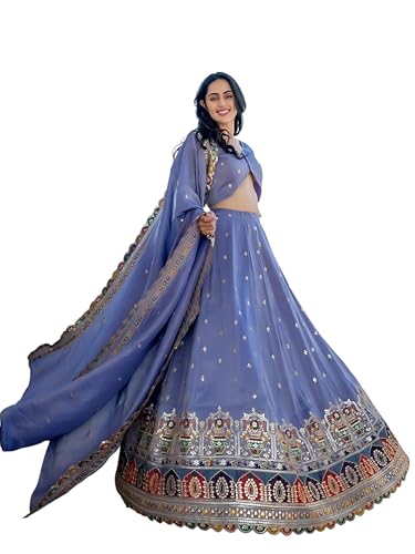 Zeel Clothing Women's Sequins Thread Embroidered Cosmos Silk Lehenga Choli With Dupatta (5128-Women-Lehenga-Choli-Latest; Free size) (Lavender)