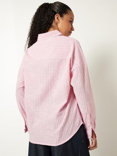 Max Women Striped Oversized Shirt (Pink_M)