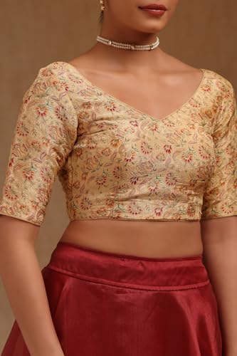 Soch Womens Cream Tussar Floral Print Padded Blouse