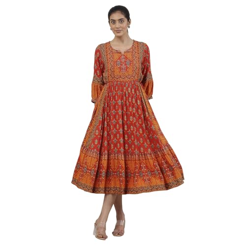 Biba Women Rust Viscose Rayon Anarkali Dress_40