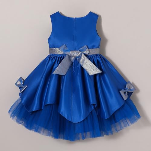 Hopscotch Girls Royal Blue Sleeveless Bow Applique Party Dress for Age (18-24 Months)