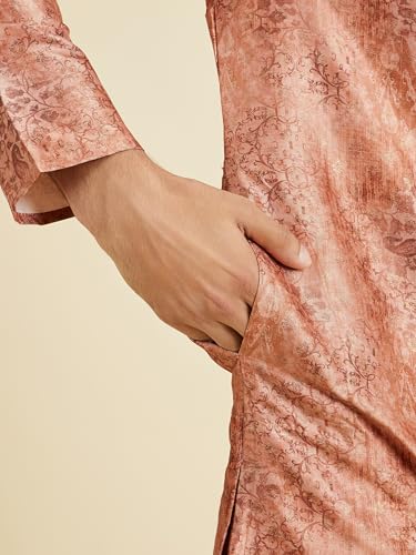 Manyavar Men's Art Silk Printed Kurta Set (Rust,L)