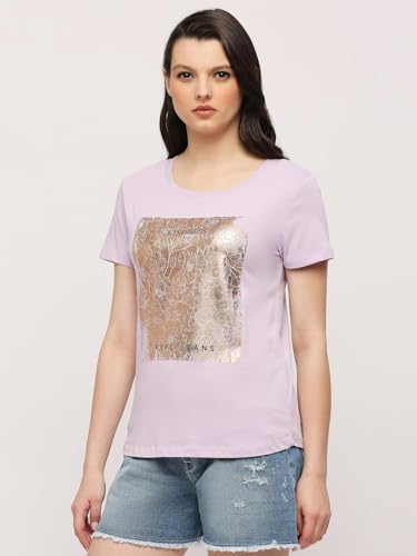 Pepe Jeans Women's Regular Fit Foil Printed T-Shirts