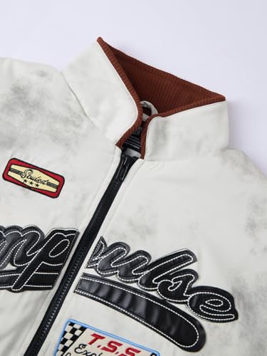 The Souled Store Racer Jacket: Impulse Men and Boys Full Sleeves Spread Collar White Graphic Printed Polyester Regular Fit Lightweight Winter Racer Jacket