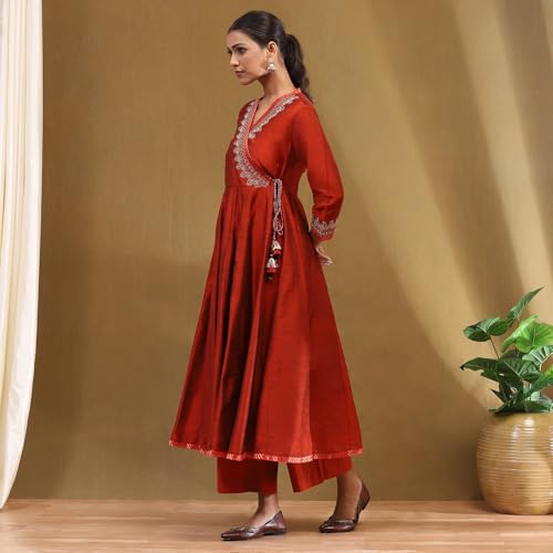 Biba Women's Polyester Blend Kurta Set (SKDASRTFES10130AW25RUST_Blue Rust