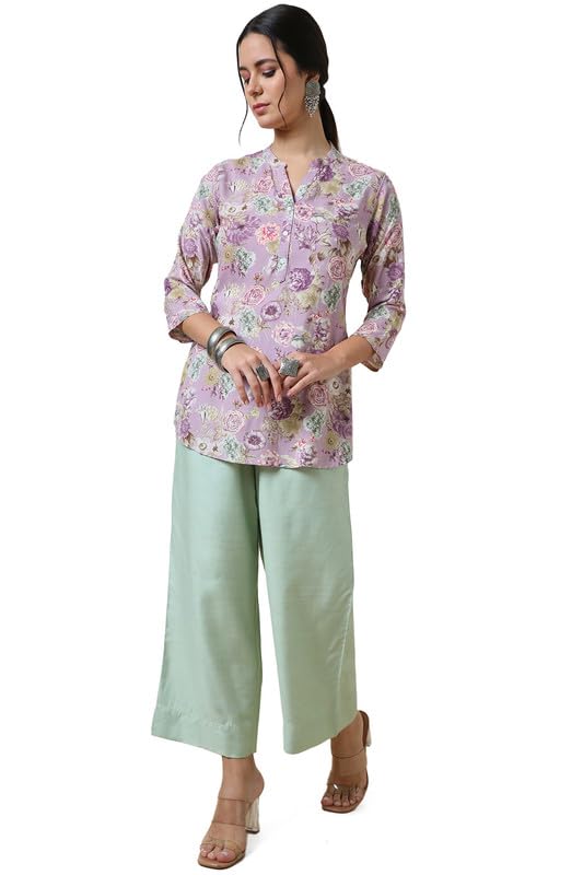 Soch Womens Purple Rayon Slub Floral Print Straight Tunic