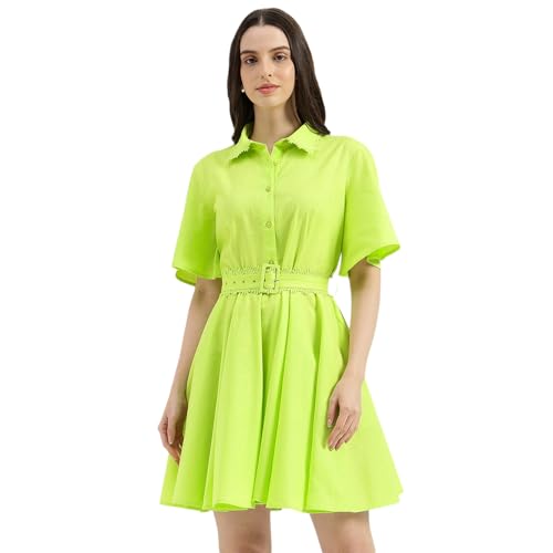 United Colors of Benetton Regular Fit Spread Collar Solid Lace Detail Shirt Dress (Size: L) - 26P4WVNDR309IWL1 Green