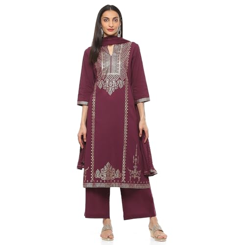 Biba WOMEN PRINTED RELAXED SALWAR KURTA DUPATTA(SKDSKD7028E_WINE_36)