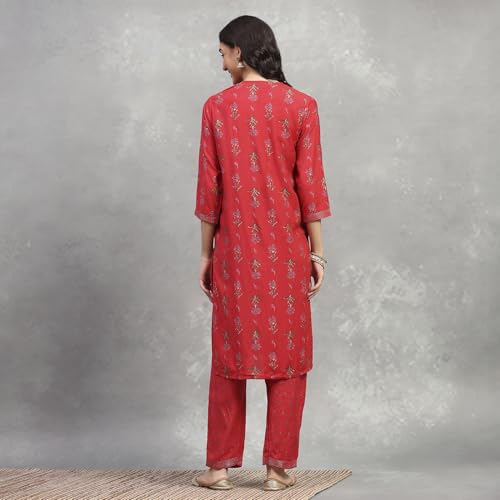 Rangriti Women Red Viscose Straight Kurta Set_46
