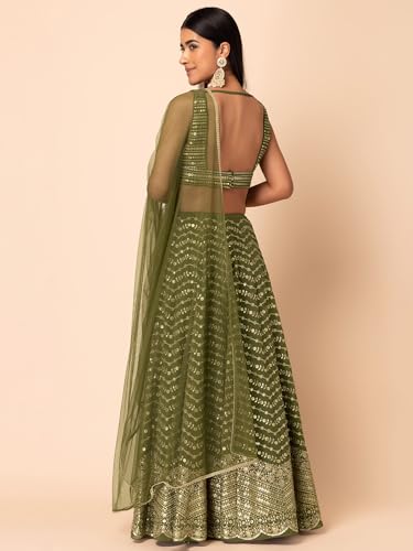 Zeel Clothing Women's Sequins Zari Embroidered Georgette Designer Lehenga Choli with Dupatta (7093-Green-Womens-Lehenga-Choli-Latest; Free Size) (Green)