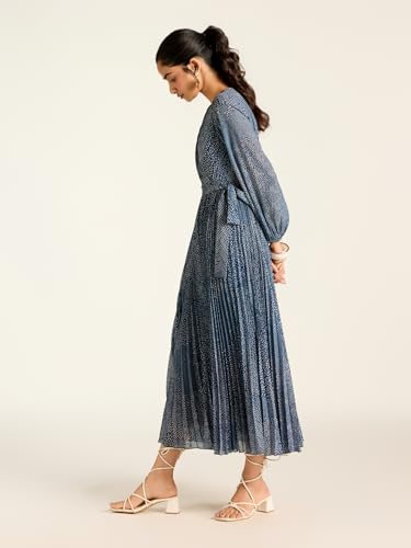 Label RITU KUMAR Navy Angelique Dot Full Sleeves Long Dress