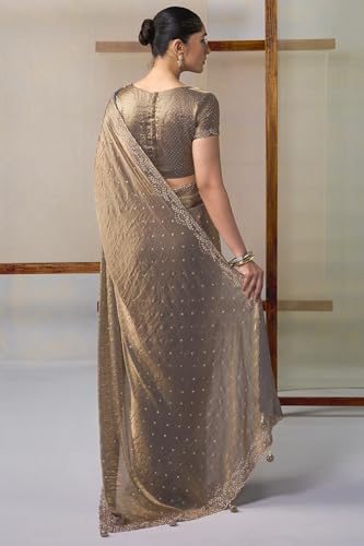 Soch Womens Light Olive Fendy Organza Embellished Saree
