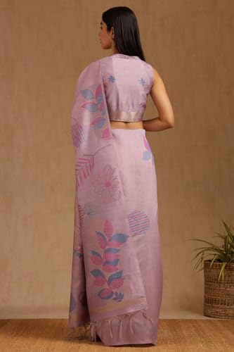 Soch Womens Lavender Tussar Woven Design Saree With Zari Woven