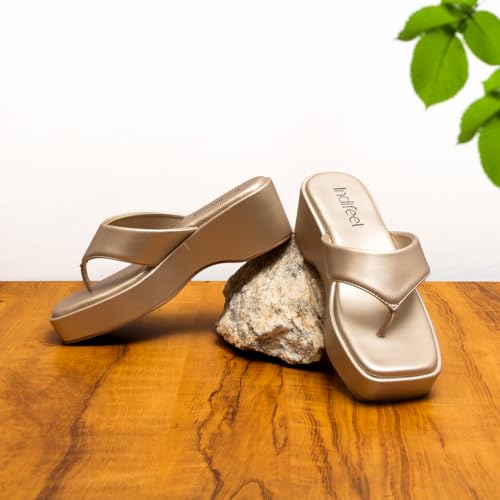 Indifeet Thong Wedge Heels for Women, Metallic, UK 6