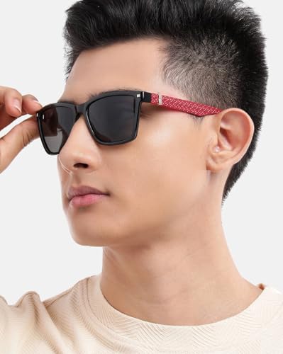 Carlton London Black with Red Toned UV Protected Lens Rectangle Sunglass for unisex