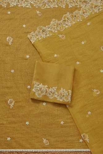 Soch Womens Mustard Mul Chanderi Embroidered Unstitch Dress Material With Thread Work