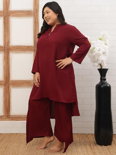 LAS By Ananya Maroon Solid Night Wear (A-Line Top & Bottom, Full Sleeve) (3XL)