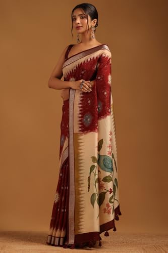 Soch Womens Maroon Poly Viscose Bandhani Saree