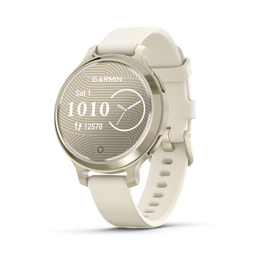 Wearable4U Garmin Lily 2 Active, Lunar Gold with Bone Silicone Band, Small and Stylish Smartwatch, Built-in GPS, Hidden Display, Patterned Lens, Up to 9 Days Battery Life Power Bank Bundle