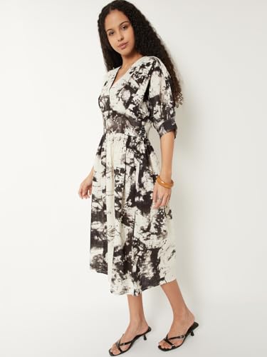 Max Kalki x Max Printed A-line Midi Dress (White_M)