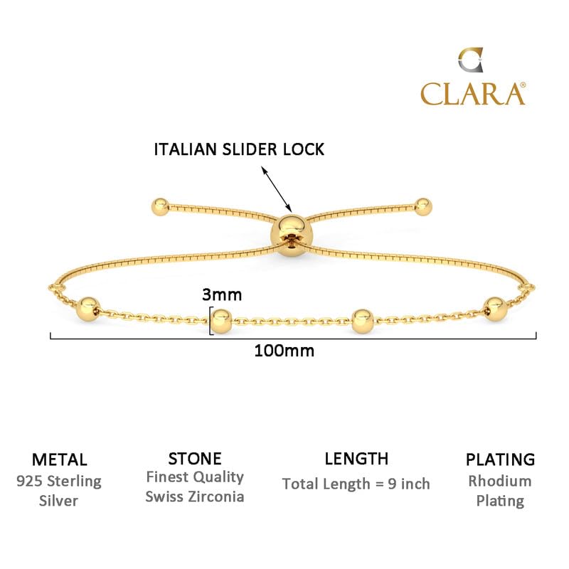 Clara 925 Pure Silver Golden Ball Chain Bracelet | Adjustable, Gold Plated, Anti Tarnish | Gifts for Women and Girls