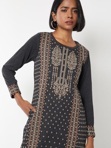 Max Women Knit Straight Winter Kurta (Grey_XL)