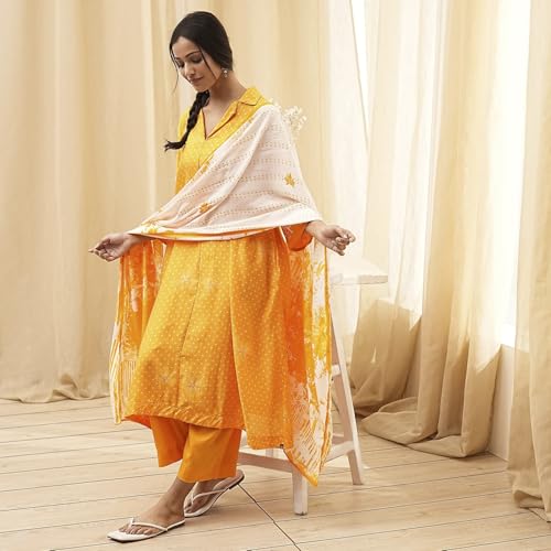 Biba Women's Modal Kurta Sets (SKDBNDJ9608AW24YEL_Yellow