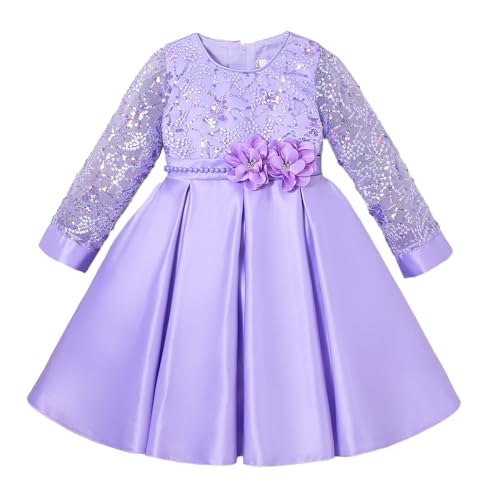 Hopscotch Girls Purple Full Sleeves Sequinned Floral Party Dress for Age (4-5 Years)
